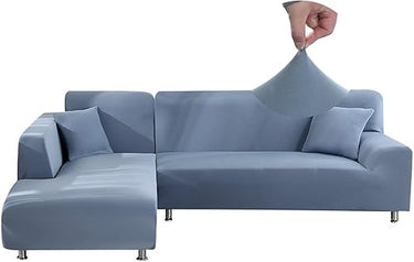 Jaotto Fundas para Sofás Chaise Longue Elásticas,Cubre Fundas de Sofá Cheslong Brazo Largo Derecho Ajustables de Forma L Extraíbles Lavables,Fundas Protectora para Sofa(3 Plazas+3 Plazas,Gris Azul)